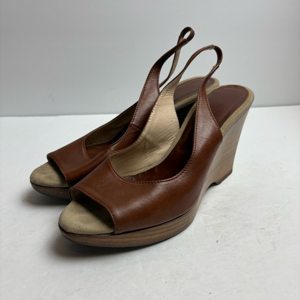 MaxMara Brown Leather Slingback Wedge Sandals Women’s size 37 6.5 Italy